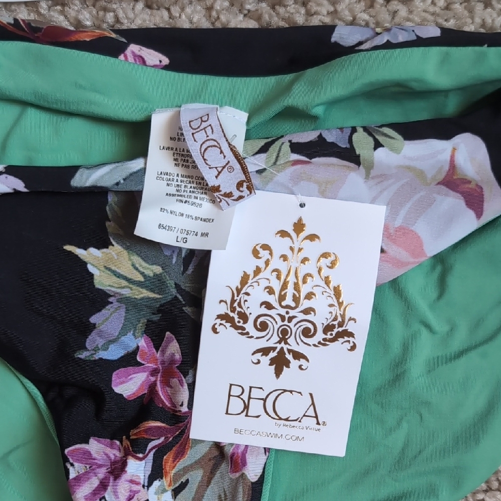 BECCA Floral Bikini Bottom - Black and Green - Picture 2 of 4